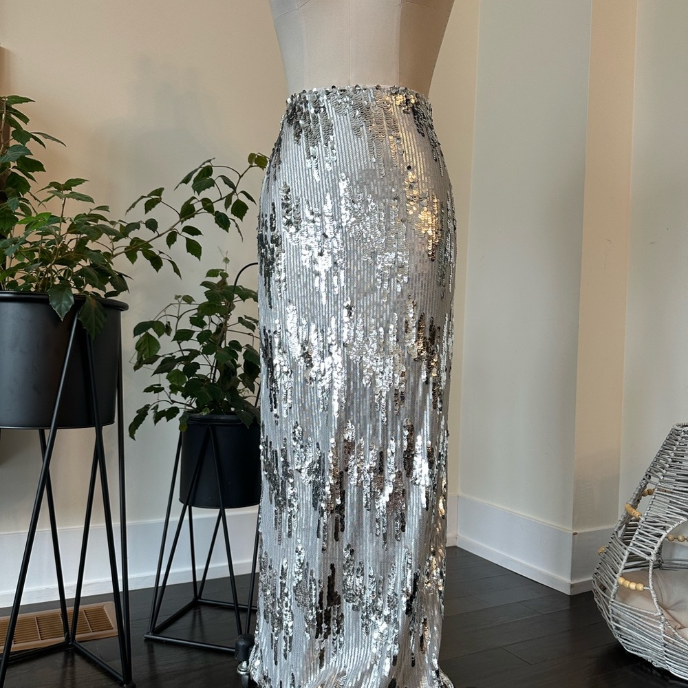 H&M Silver Sequin Maxi Pencil Skirt